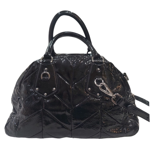 PRADA Vernis Chevron Dome Satchel in Nero Bowler Handbag W/ Shoulder Strap MINT - Picture 2 of 16